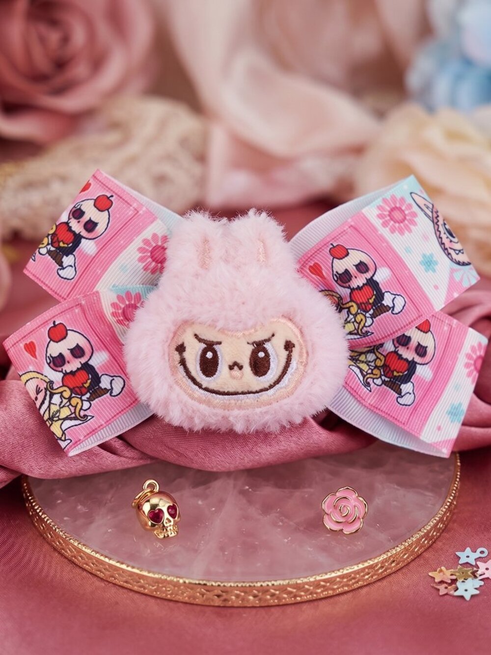 Pink LABUBU Hair Clip with Bow